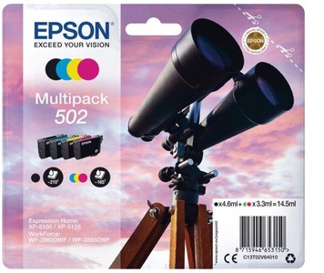 Epson, Original Multipack Tinte BKCMY Epson No. 502, T02V140, Epson Tintenpatrone, blau/gelb/rot/schwarz, Multipack, T02V640