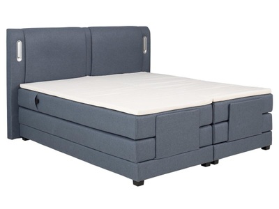 Vente-unique, Boxspringbett - Kopfteil mit LED-Beleuchtung + elektrisch verstellbarem Lattenrost + Matratze + Topper - 2 x 90 x 200 cm - Soff - Blau- ASTEMI von PALACIO Boxspringbett - Kopfteil mit LED-Beleuchtung + elektrisch verstellbarem Lattenrost + Matratze +, 