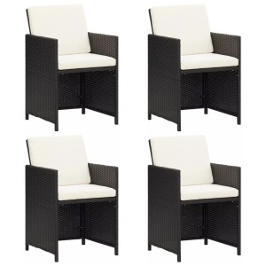 vidaXL, vidaXL Garten-Essstühle mit Kissen 4 Stk. Schwarz Poly Rattan