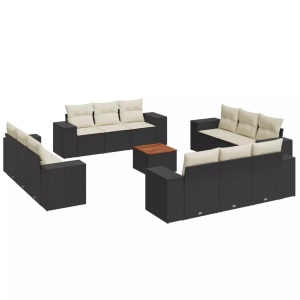 vidaXL, vidaXL 13-tlg. Garten-Sofagarnitur mit Kissen Schwarz Poly Rattan, vidaXL 13-tlg. Garten-Sofagarnitur mit Kissen Schwarz Poly Rattan