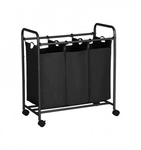 SONGMICS, Songmics - Wäschekorb Wäschesortierer 117 L Kapazität, Wäschesammler mit 3 Fächern, Wäschewagen auf Rollen, Metallrahmen, Schwarz LSF003B, SONGMICS Wäschesortierer »132 l,«
