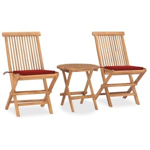 vidaXL, vidaXL 3-tlg. Garten-Essgruppe mit Kissen Klappbar Massivholz Teak, vidaXL 3-tlg. Garten-Essgruppe mit Kissen Klappbar Massivholz Teak
