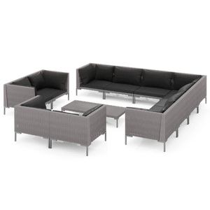 vidaXL, vidaXL 12-tlg. Garten-Lounge-Set mit Auflagen Poly Rattan Dunkelgrau, 