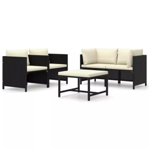 vidaXL, vidaXL 5-tlg. Garten-Lounge-Set mit Kissen Poly Rattan Schwarz
