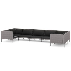 vidaXL, vidaXL 7-tlg. Garten-Lounge-Set mit Auflagen Poly Rattan Dunkelgrau, 