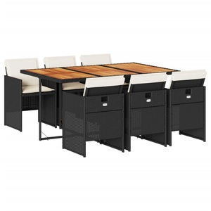 vidaXL, vidaXL 7-tlg. Garten-Essgruppe mit Kissen Schwarz Poly Rattan
