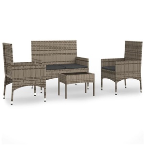 vidaXL, vidaXL 4-tlg. Garten-Lounge-Set mit Kissen Grau Poly Rattan, vidaXL 4-tlg. Garten-Lounge-Set mit Kissen Grau Poly Rattan