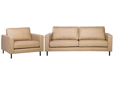 Beliani, Beliani Sofa Set Leder beige 4-Sitzer SAVALEN, Beliani - Wohnzimmer Set aus Kunstleder Industriell SAVALEN, One Size, Perle