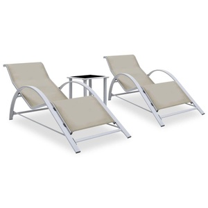 vidaXL, vidaXL Sonnenliegen 2 Stk. mit Tisch Aluminium Cremeweiß