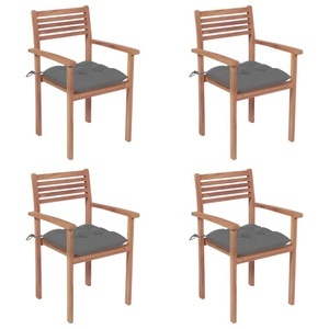 vidaXL, vidaXL Gartenstühle 4 Stk. mit Grauen Kissen Massivholz Teak, 