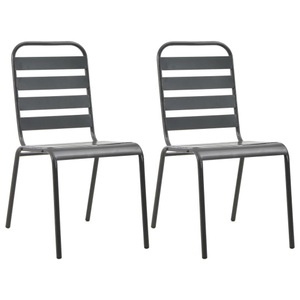 vidaXL, vidaXL Stapelbare Gartenstühle 2 Stk. Stahl Grau, vidaXL Stapelbare Gartenstühle 2 Stk. Stahl Grau