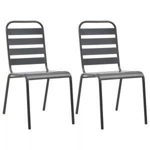 vidaXL, vidaXL Stapelbare Gartenstühle 2 Stk. Stahl Grau, vidaXL Stapelbare Gartenstühle 2 Stk. Stahl Grau