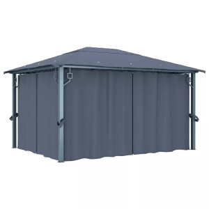 vidaXL, vidaXL Pavillon mit Vorhängen 400×300 cm Anthrazit Aluminium, vidaXL Pavillon mit Vorhängen 400×300 cm Anthrazit Aluminium
