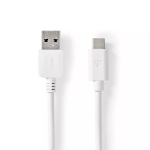 Nedis, USB-Kabel | USB 3.2 Gen 1 | USB-A Stecker | USB-C? Stecker | 60 W | 5 Gbps | Vernickelt | 1,00 m | Rund | PVC | Weiß | Box