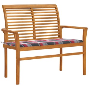 vidaXL, vidaXL Gartenbank Rote Karomuster-Auflage 112 cm Massivholz Teak
