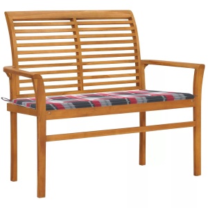vidaXL, vidaXL Gartenbank Rote Karomuster-Auflage 112 cm Massivholz Teak, vidaXL Gartenbank Rote Karomuster-Auflage 112 cm Massivholz Teak