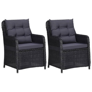 vidaXL, vidaXL Gartenstühle 2 Stk. mit Auflagen Poly Rattan Schwarz, vidaXL Gartenstühle 2 Stk. mit Auflagen Poly Rattan Schwarz