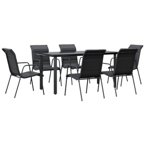 vidaXL, vidaXL 7-tlg. Garten-Essgruppe Schwarz Stahl und Textilene