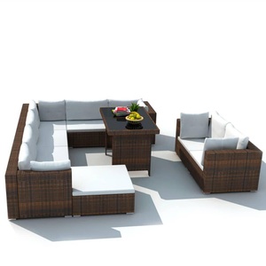 Diverse Hardware, 10-tlg. Garten-Lounge-Set mit Auflagen Poly Rattan Braun
