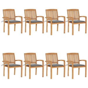 vidaXL, vidaXL Stapelbare Gartenstühle mit Kissen 8 Stk. Massivholz Teak