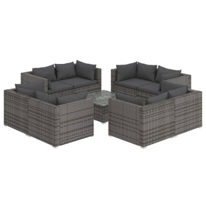vidaXL, vidaXL 9-tlg. Garten-Lounge-Set mit Kissen Poly Rattan Grau