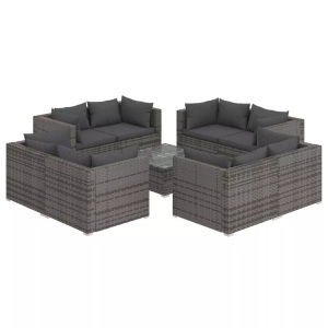 vidaXL, vidaXL 9-tlg. Garten-Lounge-Set mit Kissen Poly Rattan Grau