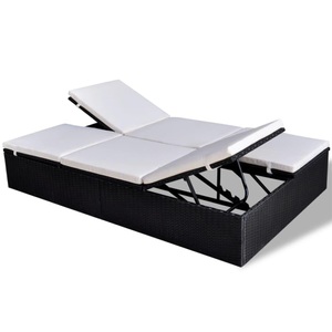 Diverse Hardware, Doppel-Sonnenliege mit Auflage Poly Rattan Schwarz, vidaXL Doppel-Sonnenliege mit Auflage Poly Rattan Schwarz