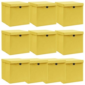 vidaXL, vidaXL Aufbewahrungsboxen mit Deckel 10 Stk. Gelb 32×32×32cm Stoff, vidaXL Aufbewahrungsboxen mit Deckeln 10 Stk. Gelb 32x32x32 cm Stoff
