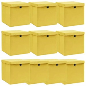 vidaXL, vidaXL Aufbewahrungsboxen mit Deckel 10 Stk. Gelb 32×32×32cm Stoff, vidaXL Aufbewahrungsboxen mit Deckeln 10 Stk. Gelb 32x32x32 cm Stoff