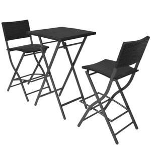 Diverse Hardware, 3-tlg. Bistro-Set Klappbar Stahl Poly Rattan Schwarz, 