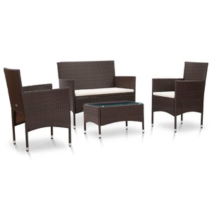Diverse Hardware, 4-tlg. Garten-Lounge-Set mit Auflagen Poly Rattan Braun