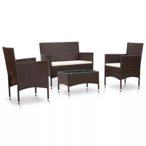 Diverse Hardware, 4-tlg. Garten-Lounge-Set mit Auflagen Poly Rattan Braun