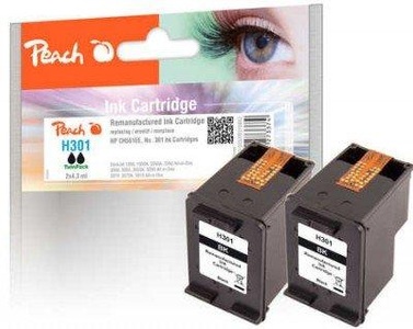 Peach, Peach Doppelpack Druckköpfe schwarz kompatibel zu HP No. 301, CH561EE, Peach HP 301 bk 2 Druckköpfe 2*bk ersetzt HP No. 301 bk*2, CH561EE*2 für z.B. HP DeskJet 2540, HP Envy 4500 e-All-in-One, HP Envy 5534 e-All-in-One