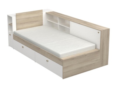 Kombi-bett Mit Stauraum - 90 X 190200 Cm - Weiß & Holzfarben - Liara Unisex Beige 90X190CM