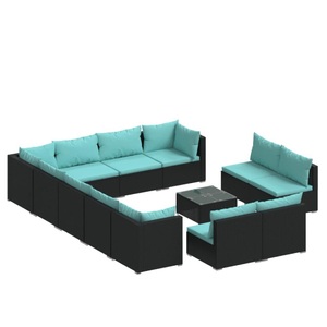 vidaXL, vidaXL 13-tlg. Garten-Lounge-Set mit Kissen Schwarz Poly Rattan, 
