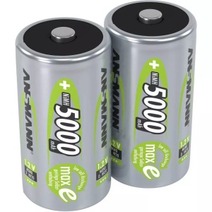 Ansmann, NiMH Mono D Akku mit 5000 mAh und maxE Technologie - 2 Stück, Ansmann NiMH Akku maxE, ready2use Mono D, 5000mAh, R20, 2er-Pack