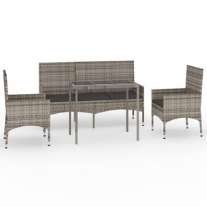 vidaXL, vidaXL 4-tlg. Garten-Lounge-Set mit Kissen Grau Poly Rattan, vidaXL 4-tlg. Garten-Lounge-Set mit Kissen Grau Poly Rattan