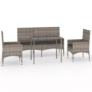 vidaXL, vidaXL 4-tlg. Garten-Lounge-Set mit Kissen Grau Poly Rattan, vidaXL 4-tlg. Garten-Lounge-Set mit Kissen Grau Poly Rattan
