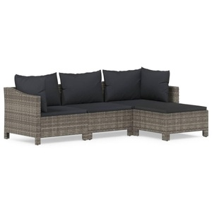 vidaXL, vidaXL 4-tlg. Garten-Lounge-Set mit Kissen Grau Poly Rattan