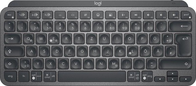Logitech, Logitech MX Keys Bluetooth® Tastatur Deutsch, QWERTZ Graphit, Logitech MX Keys Mini Bluetooth® Tastatur Deutsch, QWERTZ Graphit Beleuchtet, Geräuscharme Tasten, Multipair-Funktion,