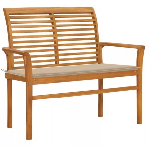 vidaXL, vidaXL Gartenbank mit Beige Auflage 112 cm Massivholz Teak, vidaXL Gartenbank mit Beige Auflage 112 cm Massivholz Teak