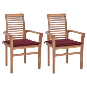vidaXL, vidaXL Essstühle 2 Stk. mit Weinroten Kissen Massivholz Teak, 