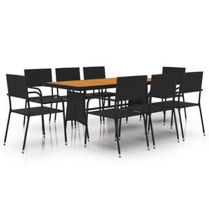 vidaXL, vidaXL 9-tlg. Garten-Essgruppe Poly Rattan Schwarz, 