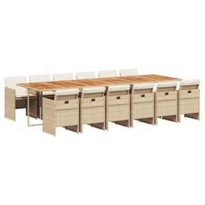 vidaXL, vidaXL 13-tlg. Garten-Essgruppe mit Kissen Beige Poly Rattan