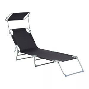 Beliani, Gartenliege Stahl schwarz Sonnendach ver, Beliani - Liege aus Stahl Modern FOLIGNO, One Size, Schwarz