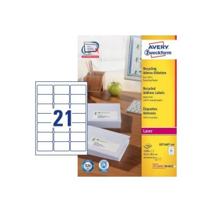 Avery Zweckform, AVERY ZWECKFORM Adressetiketten 63,5x38,1mm LR7160100 recycling 2100 S, AVERY ZWECKFORM Adressetiketten 63,5x38,1mm LR7160100 recycling 2100 Stück