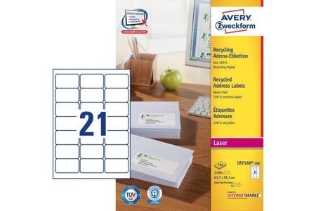 Avery Zweckform, AVERY ZWECKFORM Adressetiketten 63,5x38,1mm LR7160100 recycling 2100 S, AVERY ZWECKFORM Adressetiketten 63,5x38,1mm LR7160100 recycling 2100 Stück