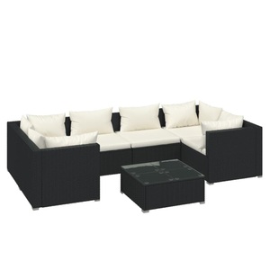 vidaXL, vidaXL 7-tlg. Garten-Lounge-Set mit Kissen Poly Rattan Schwarz, 