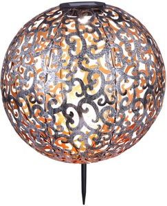 Globo, LED-Solar-Erdspießleuchte 33744, Kugel in Silber, Globo Solarleuchte , Solar , Silberfarben , Metall , 40 cm , 004558358315