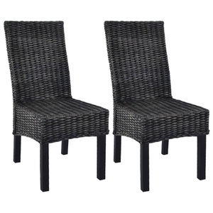 vidaXL, vidaXL Esszimmerstühle 2 Stk. Schwarz Kubu Rattan und Mango Holz